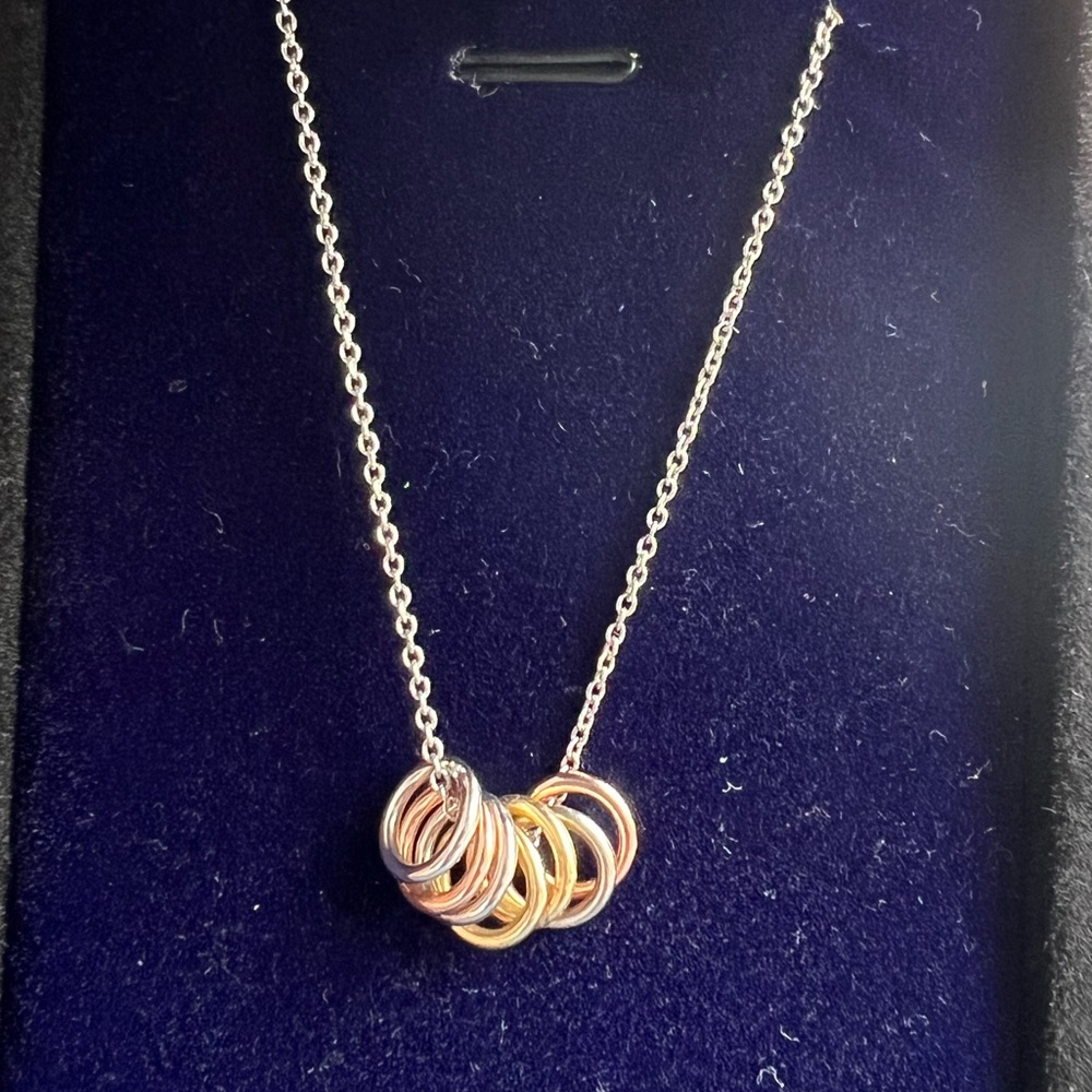 Silver rose gold and gold loop necklace